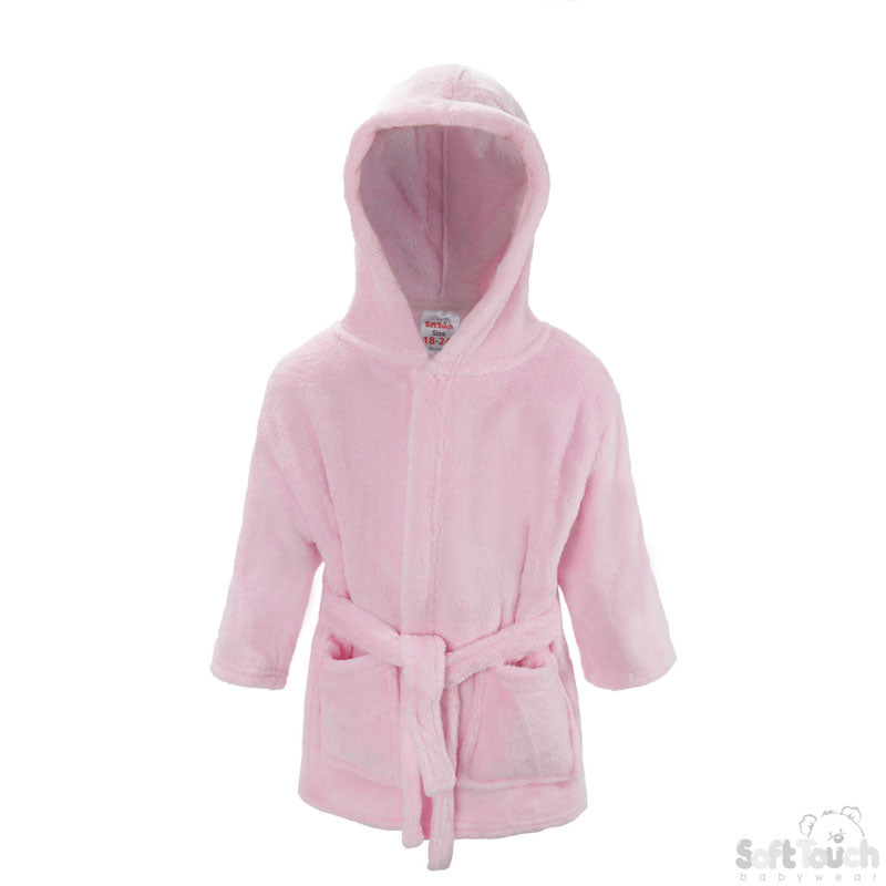 PLAIN PINK CORAL FLEECE HOODED ROBE (0-24 M) (PK4) FBR21