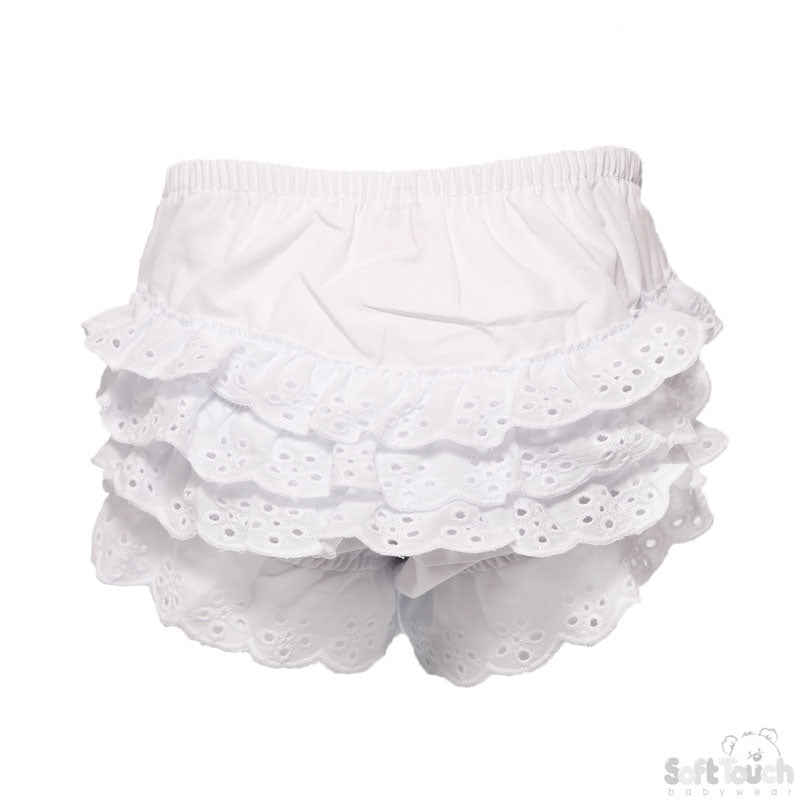 WHITE COTTON FRILLY PANTS (NB-18 M) (PK6) FP01-W