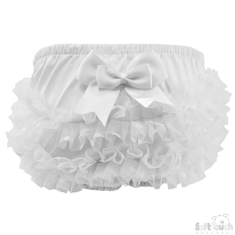 White Frilly Pants W/Dotty Lace (0-18 Months)-FP20-W