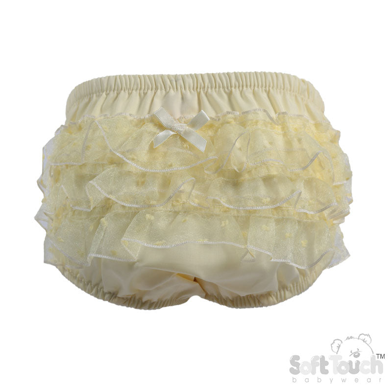 LEMON SPOTTY LACE FRILLY PANTS W/BOW (0-24 Months) FP24-LEM