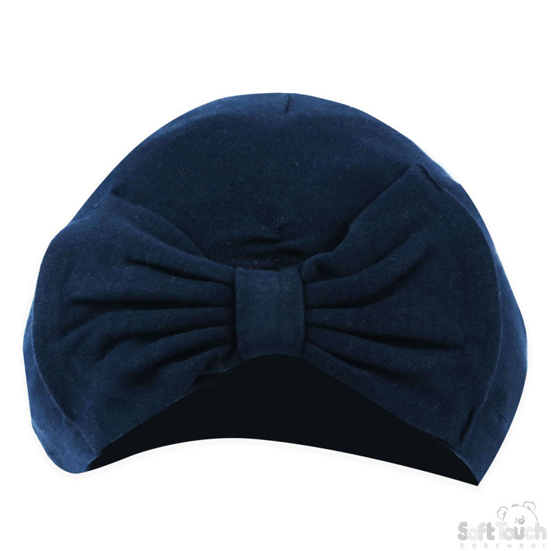 Navy Turban Hat W/Bow: (0-6 Months) H15-N