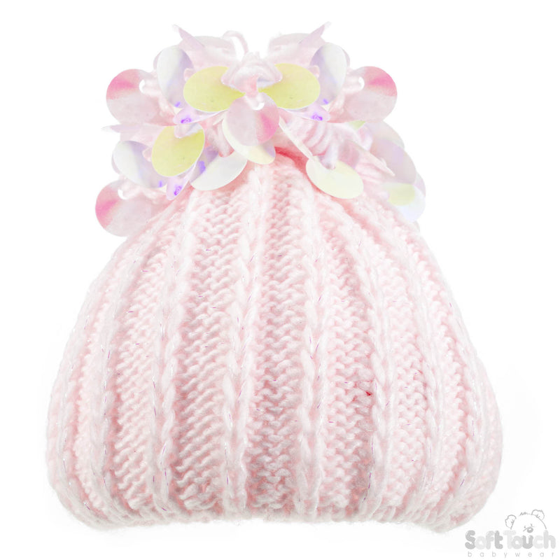 PINK HAT W/SEQUIN POM POM: H606-P-SM