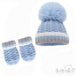 BLUE RIBBED HAT & MITTEN SET (NB-12 Months) H648-B-SM