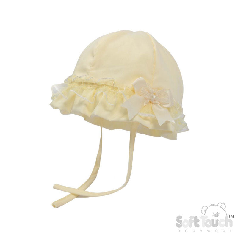 PLAIN LEMON SUMMER HAT W/LACE & BOW NO (0-24m) H72-LEM