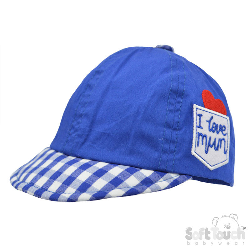 ROYAL BLUE SUMMER CAP W/'I LOVE MUM ' EMB' (0-24 Months) (PK6) H74-RB