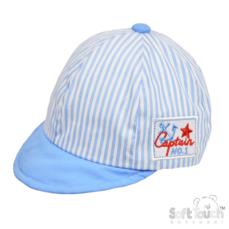 BLUE SUMMER CAP W/'CAPTAIN ' EMB'  (0-24 Months) (PK6) H76-B