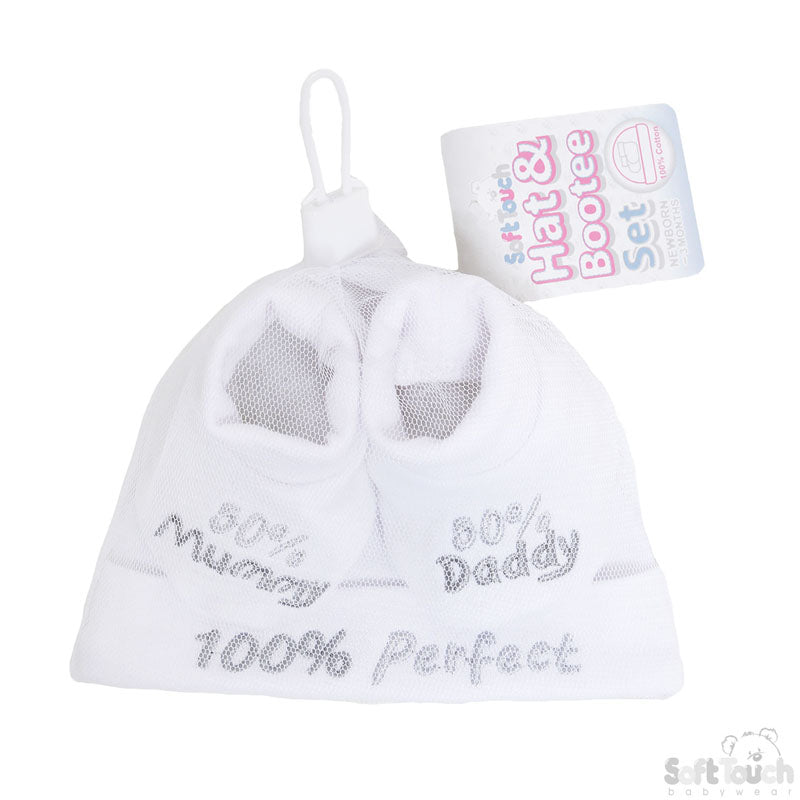 Baby Hat & Bootee Set - White - 50% M/D (NB-3 Months) HB03-W