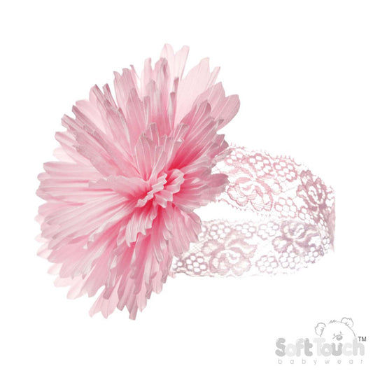 PINK LACE HEADBAND W/LARGE FLOWER () HB100-P