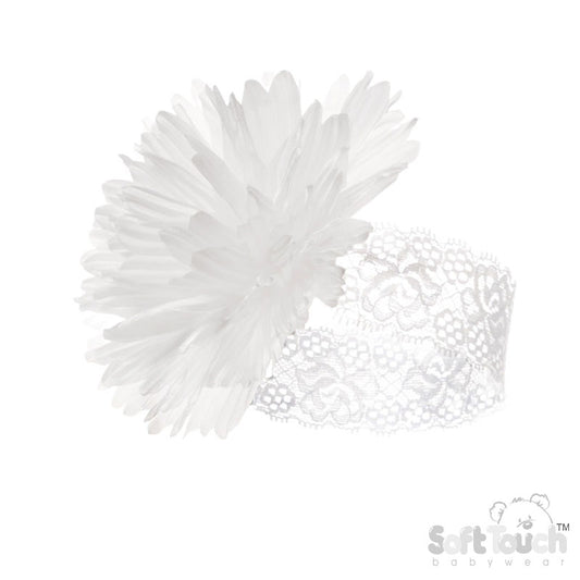 WHITE LACE HEADBAND W/LARGE FLOWER () HB100-W