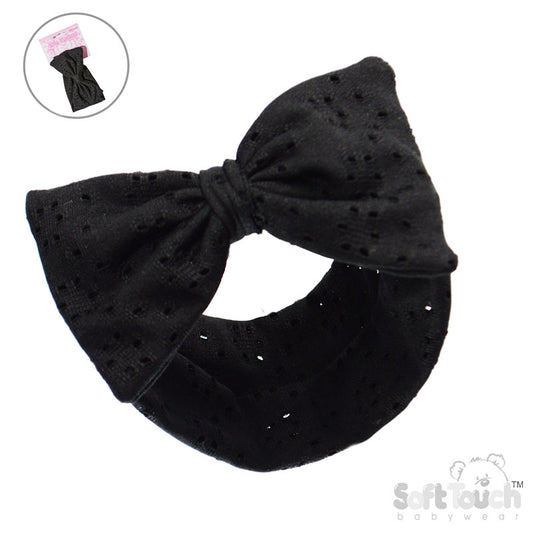 Black Broderie Anglaise Headban - Large Bow (PK12) HB102-BLK