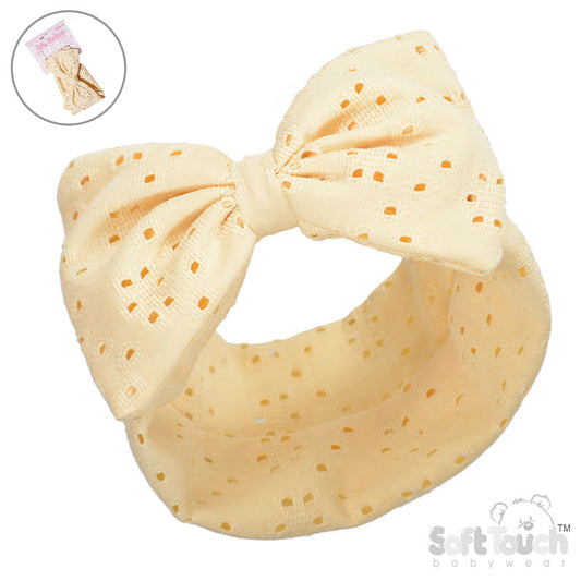 Vanilla Broderie Anglaise Headband - Large Bow (PK12) HB102-V