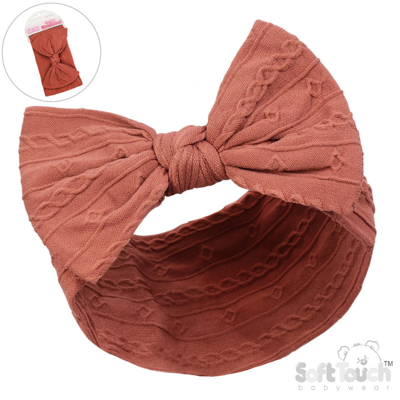 DUSTY PINK CABLE HEADBAND W/BOW : (PK12) HB112-DP