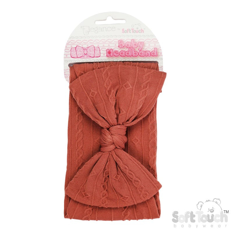 DUSTY PINK CABLE HEADBAND W/BOW : (PK12) HB112-DP