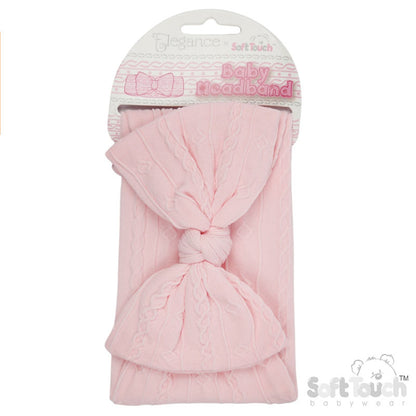 PINK CABLE HEADBAND W/BOW : (PK12) HB112-P