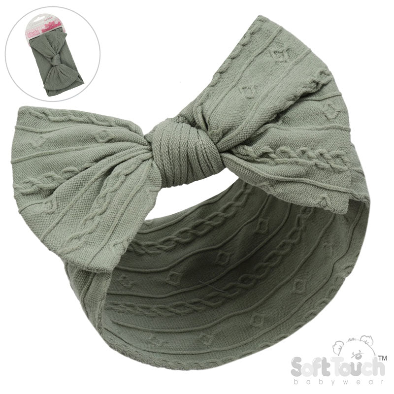SAGE GREEN CABLE HEADBAND W/BOW : (PK12) HB112-SG