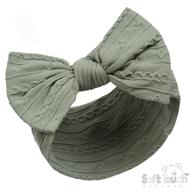 SAGE GREEN CABLE HEADBAND W/BOW : (PK12) HB112-SG