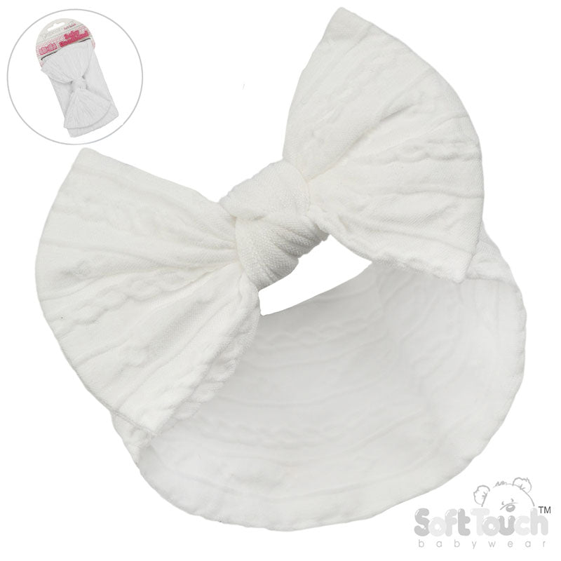 WHITE CABLE HEADBAND W/BOW : (PK12) HB112-W