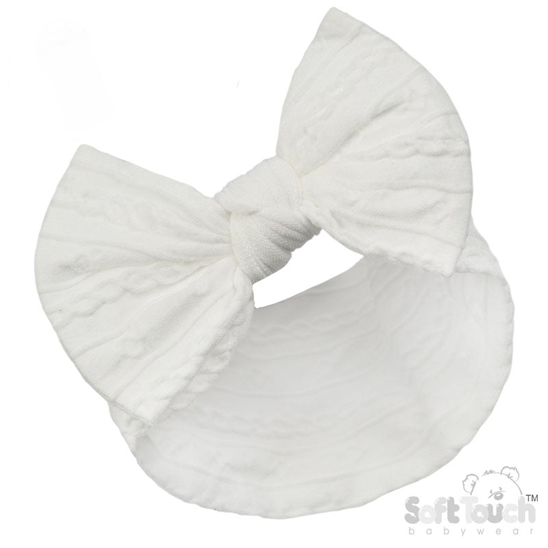 WHITE CABLE HEADBAND W/BOW : (PK12) HB112-W