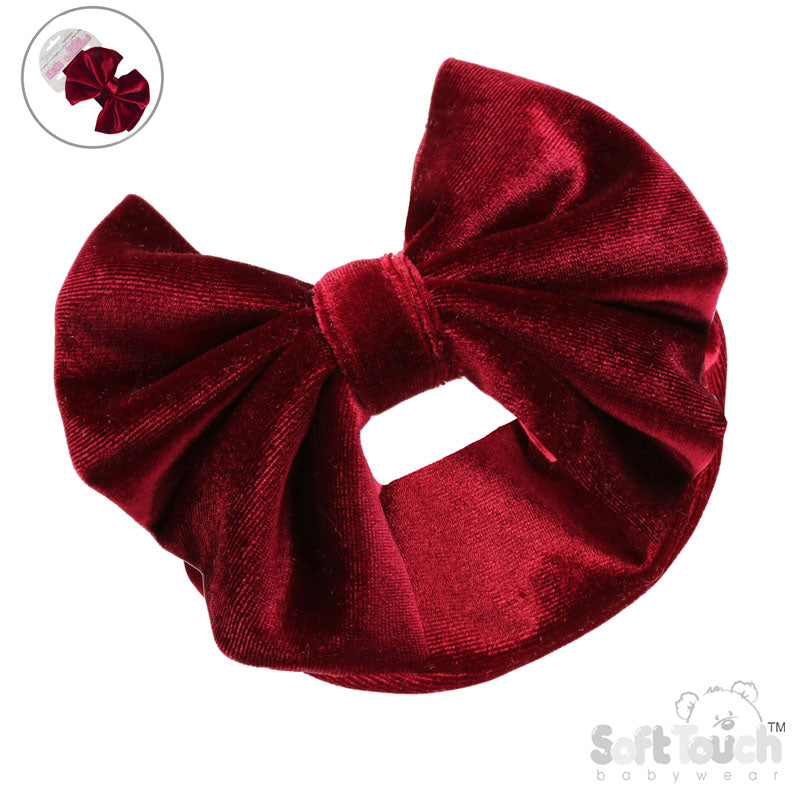 BURGUNDY VELOUR HEADBAND W/BOW : (PK12) HB114-BU