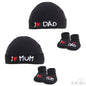 BLACK BABY HAT & BOOTEE SET - I LOVE M/D (NB-3MONTHS) HB12-BLK