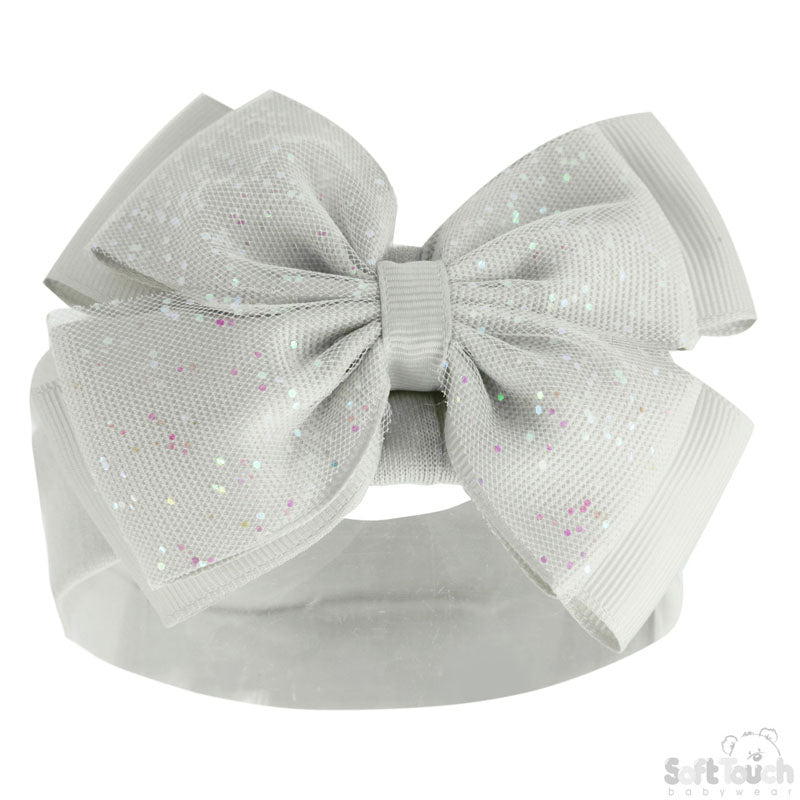 Girls Grey Headband W/Glitter Bow  HB92-G (NEW)