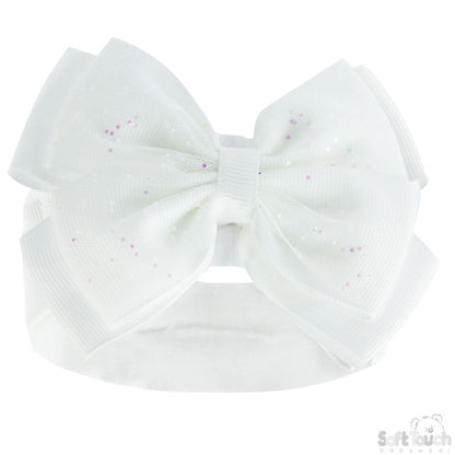 Girls White Headband W/Glitter Bow -HB92-W