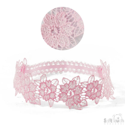 Girls Pink Floral Lace Heaband-HB97-P