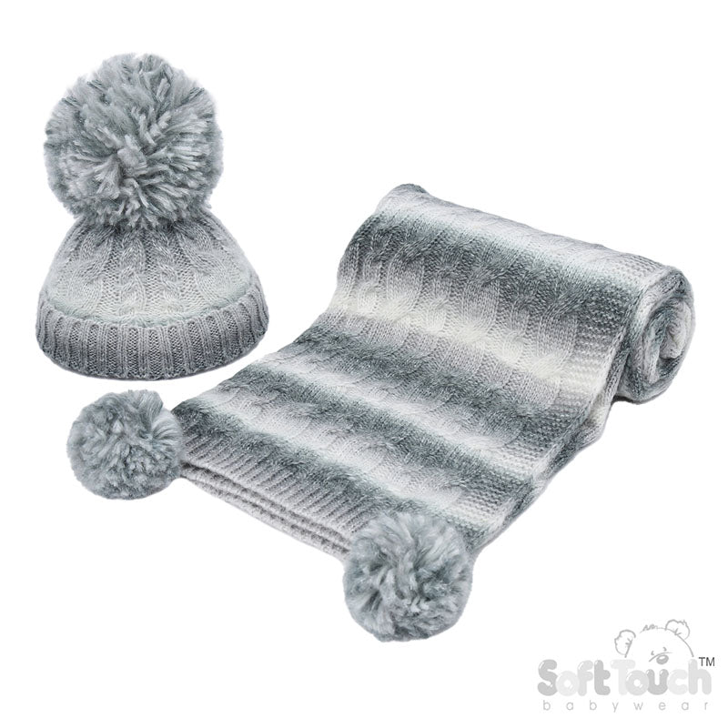 GREY/WHITE CABLE HAT AND WRAP SET (NB-12m) (PK1) HW05G