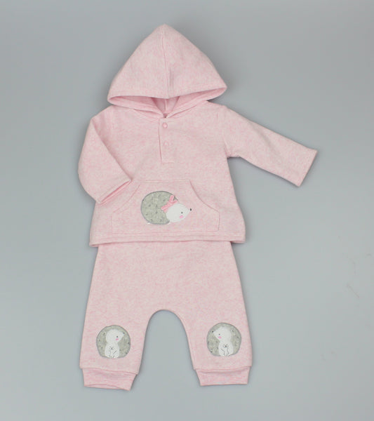 Baby Girls 2 Piece Pink Marl Fleece Hoody Top & Trouser Forest Friends 0-9 Months-WF1717