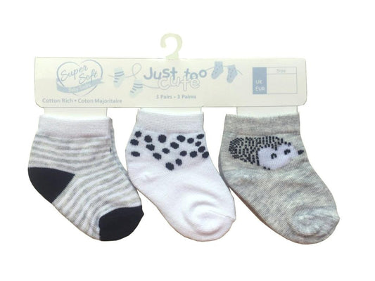 Triple Pack unisex Socks - Hedgehog  (0-12m) 24JTC8964