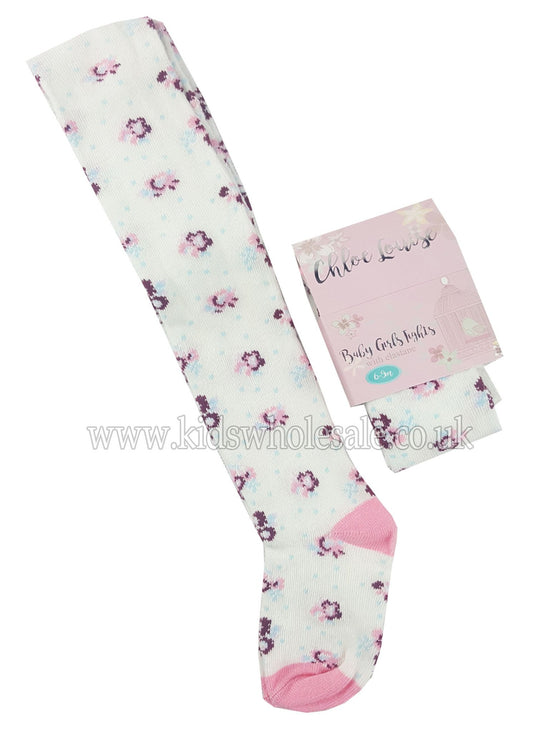 Cream Printed Baby Girl Tights (K12122) - Kidswholesale.co.uk