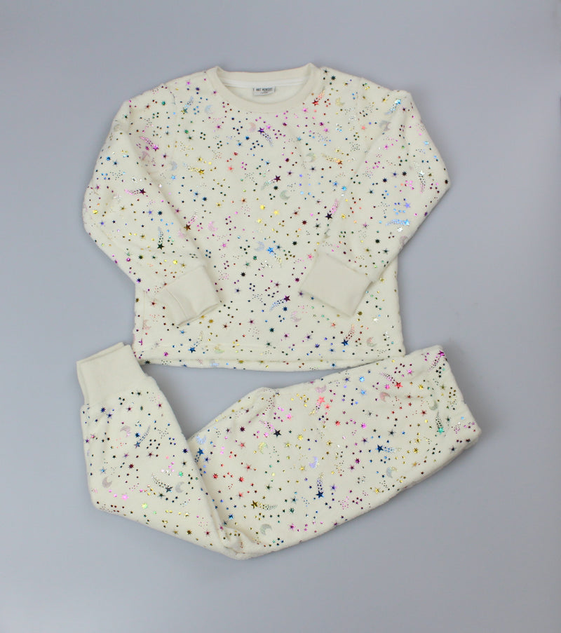 Girls Fleece Pyjama Set - Cream/Stars (PK6) (7-12yrs) F62469