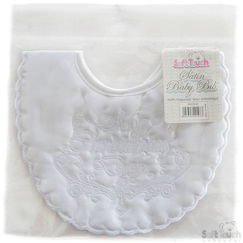 White Small Satin Christening Bib-P5172-W