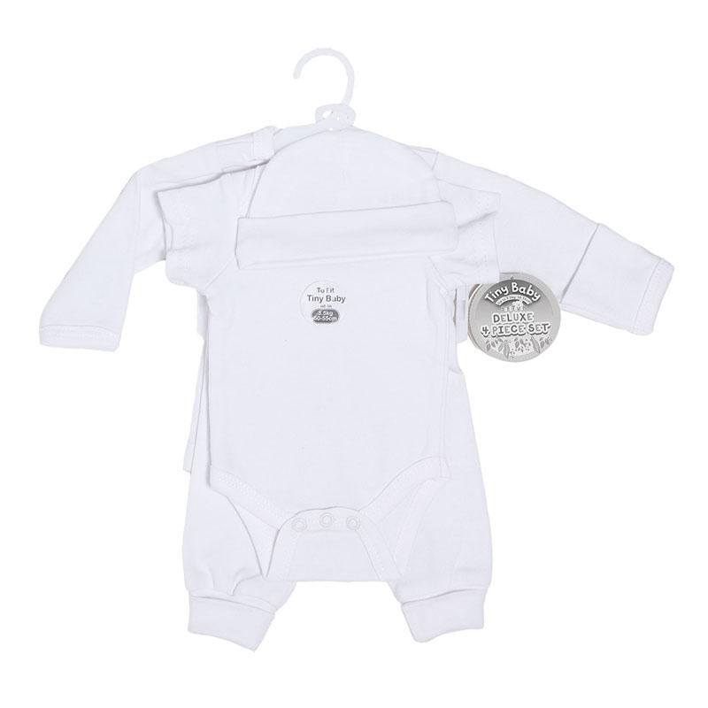 PREMATURE WHITE 4 PIECE GARMENT SET (Tiny Baby: 3.5kg : 50-55cm)  PR10-W - Kidswholesale.co.uk