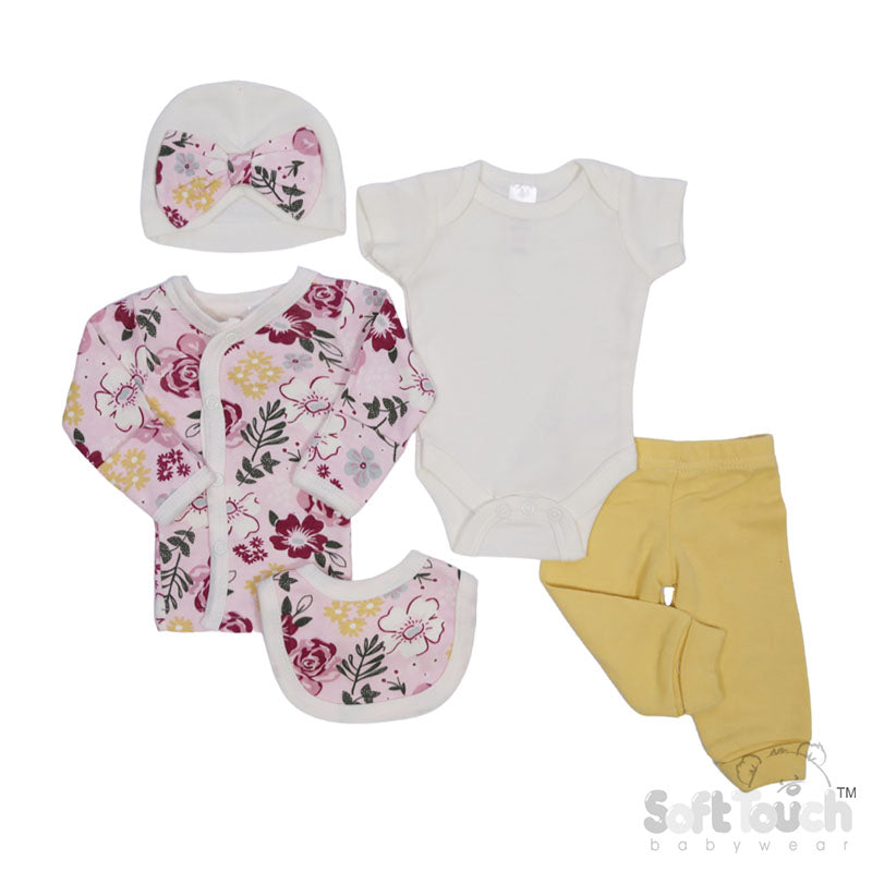 FLORAL TINY BABY GIRLS 5 PIECE GARMENT SET (6pc Set) - PR28