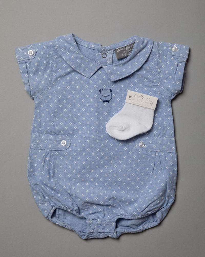 Chambray "Bear" Romper and Socks (0-12 Months) -R18288