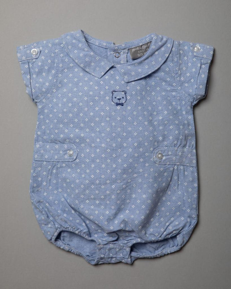 Chambray "Bear" Romper and Socks (0-12 Months) -R18288