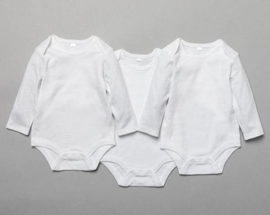 3 Pack Long Sleeve Bodysuits Plain White (0-12 Months)-T20805