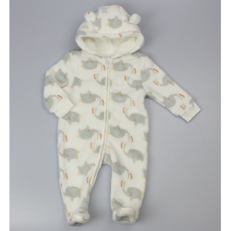 BABY ELEPHANT PRINT HOODED CUDDLE FLEECE ALL IN ONE (3-12 MONTHS) (PK6) F22570