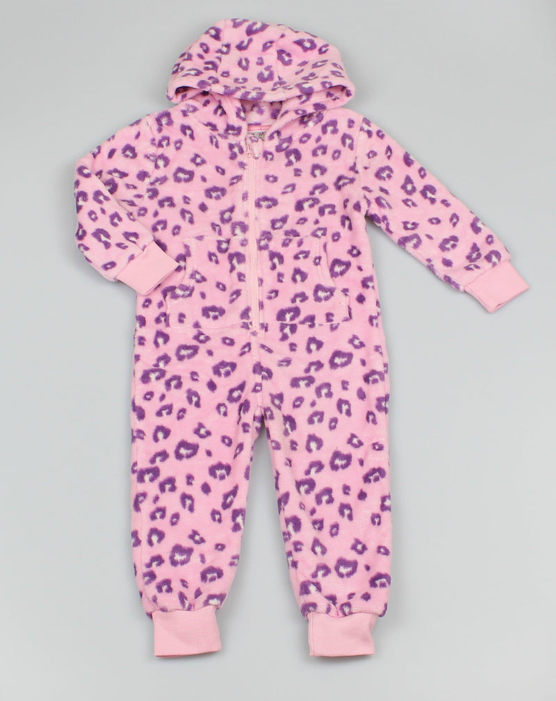 Girls Hooded Onesie - Pink Leopard (2-6yrs) M4462 - Kidswholesale.co.uk