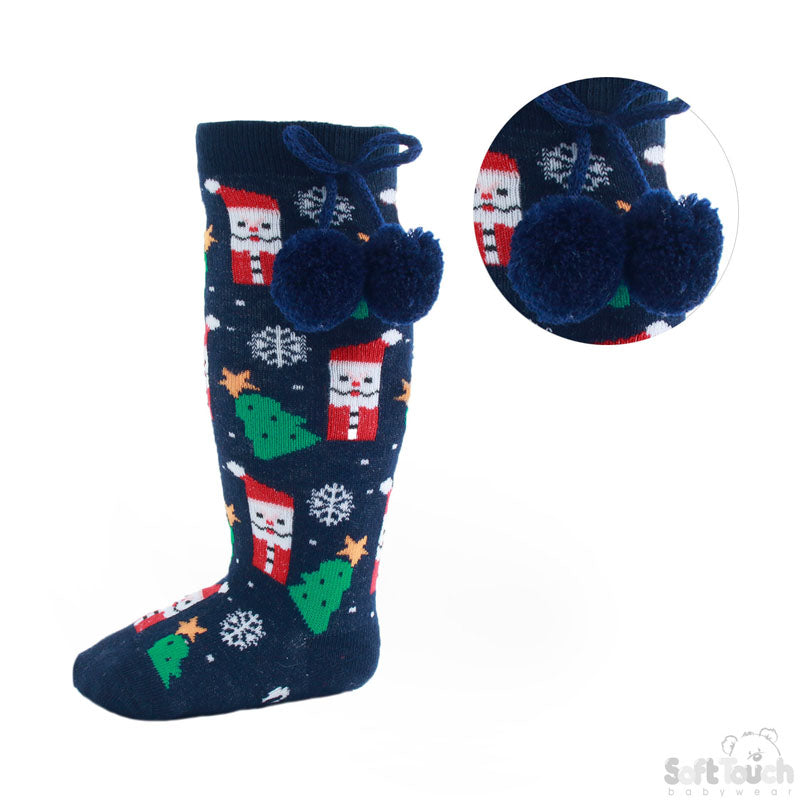 Infant knee length pom pom christmas Socks - (0 - 18 months) S135-X-N