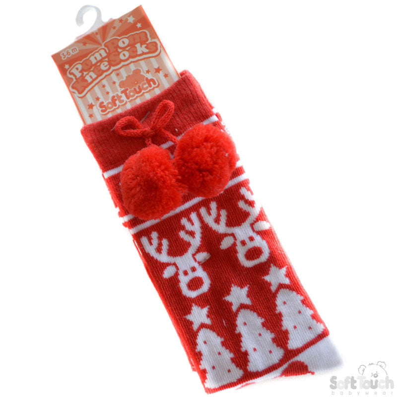 Infant knee length pom pom christmas Socks - (0 - 18 months) S135-X-R