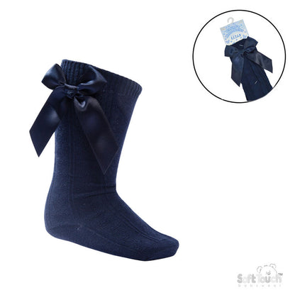 Navy Children's 'Adorable' Knee Length  Socks w/Satin Bow : S151-N-2-9 Years