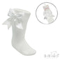 CREAM 'ELEGANCE' KNEE LENGTH SOCKS W/SATIN BOW : (0-24m) S350-C