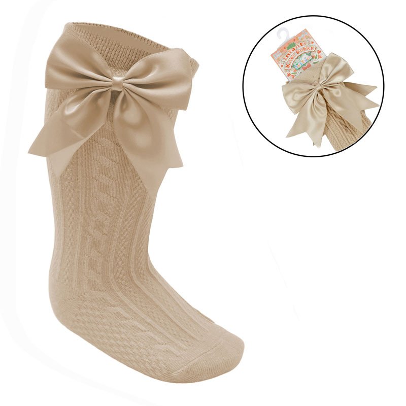 Coffee Infants Knee Length Socks - Large Bow (0-24m) S350-COF