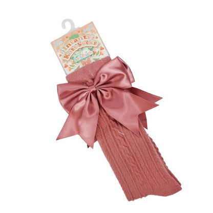 Dusty Pink Infants Knee Length Socks - Large Bow (0-24m) S350-DP