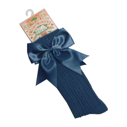 Steel Blue Infants Knee Length Socks - Large Bow (0-24m) S350-SB