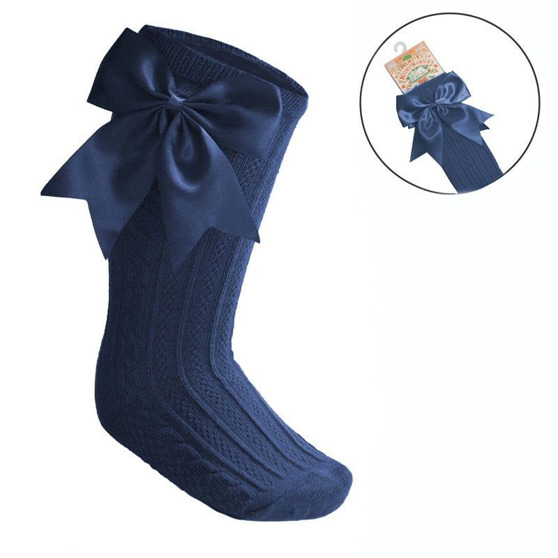 Steel Blue Infants Knee Length Socks - Large Bow (0-24m) S350-SB