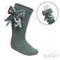 SAGE GREEN 'ELEGANCE' KNEE LENGTH SOCKS W/SATIN BOW : (0-24 Months) S350-SG