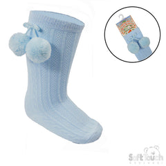 Blue 'Elegance' Pom Pom Knee Length Socks (0-24 Months) (PK12) S355-B